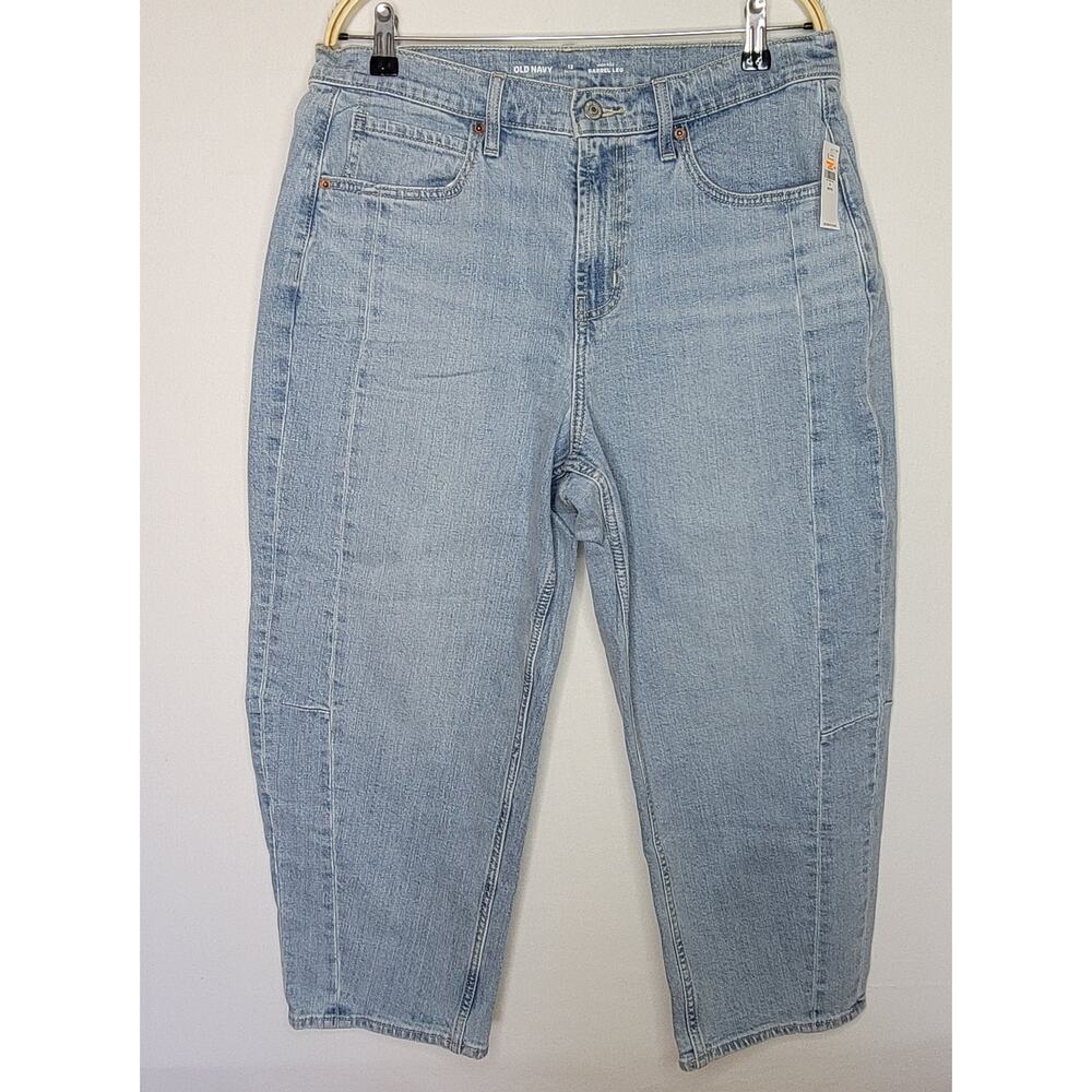 🆕️ OLD NAVY Women's High-Waisted Barrel Leg Ankle Jeans Light Wash sz 12P